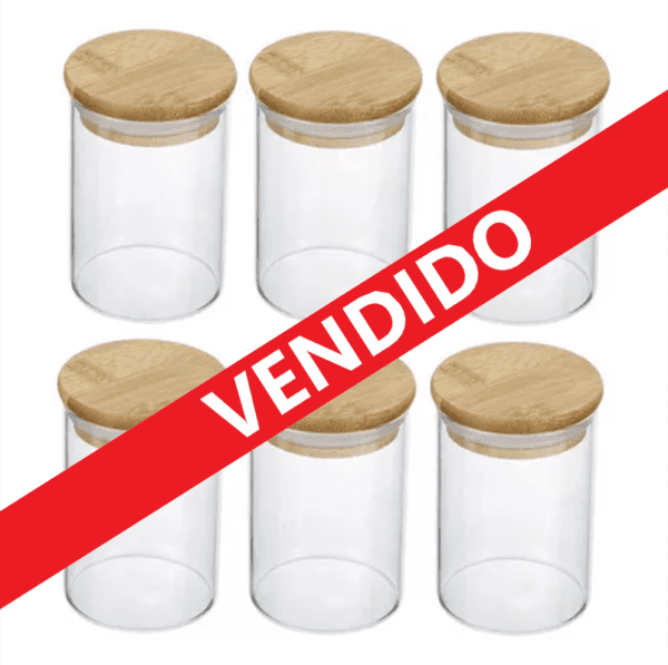 Kit De Potes Herméticos Vidro Tampa Bambu 12 Peças 350 ML vendida